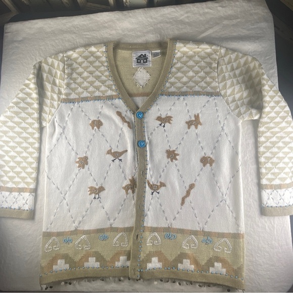 Storybook Knits Cream Cardigan with Blue Accents - Picture 10 of 13